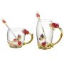 2 Pack Enamel Butterfly Flower Glass Coffee Mug With Spoon