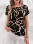 Ripple Pattern Crew Neck Shirt Casual Short Sleeve Slim Color Block Shirt For Spring & Summer Women's Clothing