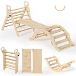 Bluewood Pikler Triangle Set Toddler Wooden Climbing Toys Indoor 7IN1 Climber Foldable Kids Climbing Toys Montessori Play Jungle