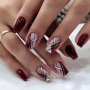 24pcs Mid-length Press On Nails Sparkle Fake Nails With Rhinestone Glitter Stripe Design New Year False Nails For Women Girls Multi Choices