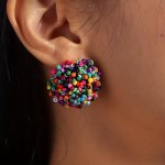 Full Beads Decor Ball Design Stud Earrings Bohemian Black Trend Style Holiday Vocation Ear Ornament Female Gift
