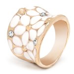 Rose Gold Tone Ring With White Flower Inlay - XX Large