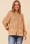 Womens Long Easy Wearing Printed Blouse In Beige - Beige XL