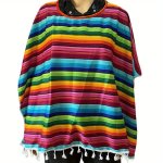Multi Colored Mexican Poncho Costume Accessory Cosplay For Halloween Fiesta Events Colorful Theme Fun And Festive Celebrations P