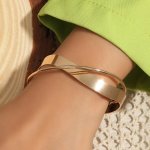 1PC Double Layered Alloy Twist Cuff Bracelet Open Bangle For Women Wide Band Minimalist Chic 18K Gold Plated Ethnic Luxurious St