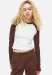 Raglan-sleeved Jersey Top - Dark Brown white