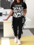 Plus Size Queen Letter Print Two-piece Set Crew Neck Short Sleeve Top & Pants Outfits Women's Plus Sizeclothing