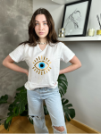 Evil Eye Oversized Tee - White - Small