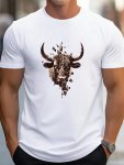Plus Size Men's Bull Design Graphic Print T-Shirt For Summer Casual Trendy Short Sleeve Tees