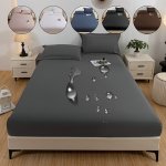 1PC Waterproof Mattress Protector Not Include Pillowcase Pillow Core Soft Skin-friendly Brushed Solid Color Fitted Sheet Dust Co
