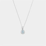 Sterling Silver Aquamarine Cubic Zirconia Pear Halo Pendant