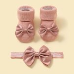 Baby Girls Bow Headband & Bow Toddler Socks Gift Set