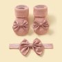 Baby Girls Bow Headband & Bow Toddler Socks Gift Set