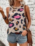 Allover Print Crew Neck Tank Top Casual Sleeveless Tank Top For Spring & Summer Women's Clothing