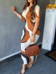 Abstract Print Crew Neck Dress Elegant Short Sleeve Bodycon Dress Women's Clothing For Party Dressing