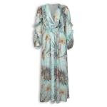 Blue Tropical Chiffon Frill Maxi Dress
