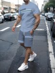 2-PIECE Men's Novelty Color Blocked Summerco Ord Set Men's Short Sleeve Crew Neck T-Shirt & Drawstring Shorts With Pockets