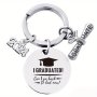 1pc 2.5cm Round Laser Engraved Stainless Steel Keychain For Men Graduation Season Commemorative Gift Teacher Gift