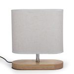 Bedside Table Lamp With Wooden Base & Beige Fabric Shade Nightstand Lamp For Bedroom Living Room Or Office Bulb Not Included