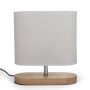 Bedside Table Lamp With Wooden Base & Beige Fabric Shade Nightstand Lamp For Bedroom Living Room Or Office Bulb Not Included