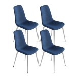 Modawhly Dining Chairs Set Of 4 Modern Comfy Fabric Armless Chairs With Silver Metal Legs Blue Dining Room Chairs Set For 4 For