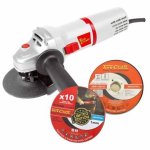 Angle Grinder 115MM TCAG0115 C w 10PCE 115MM Cutting Disc Promo Tin