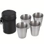 4PCS/SET Stainless Steel Cups Unbreakable And Stackable Metal Drinking Glasses With Black Pu Leather Case Ideal For Party Outdoor Hiking Camping Picnic