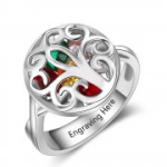 N2029 - Personalized Birthstones Family Tree Ring 925 Sterling Silver