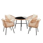 Minhaj 5-PIECE Outdoor Patio Rattan Dining Set Brown