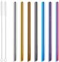 7 Pcs Reusable Stainless Steel Straws With 2 Cleaner 0.4'' Wide Metal