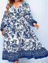 Plus Size Floral Print Ruffle Hem Dress Casual Surplice Neck Long Sleeve Dress Women's Plus Size Clothing