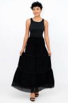 Senzaladies High Waist Boho Black Long Pleated Skirt Free Size