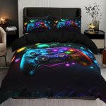 3PCS Fashion Cool Duvet Cover Set Colorful Gamepad Print Bedding Set Soft Comfortable Breathable Duvet Cover For Bedroom Guest R