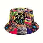 Retro Nostalgic 90S Print Bucket Hat Male Spring Summer Double-sided Hip-hop Magnetic Strap Sun Hat Beach Basin Hat For Men And