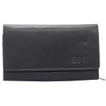 Bossi Mopane Medium Leather Purse With Flap Closure- Black