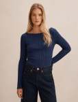 Minka Rib Boat Neck Top - L Midnight Blue