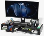 Oimaster Adjustable Monitor Stand Riser With Drawer - Foldable Computer Stand For Desk Desktop Organizer With Phone Holder & Pen