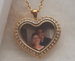 FL59 - Personalized Photo Heart Locket Necklace Cz Gold Stainless Steel