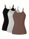 3-PACK Solid Spaghetti Strap Top Casual Sleeveless Cami Top For Spring & Summer Women's Clothing
