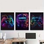 3PCS Unframed Canvas Poster Now Art Video Game Graffiti Canvas Wall Art Decoration Print Color Neon Game Controller Canvas Decor