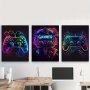 3PCS Unframed Canvas Poster Now Art Video Game Graffiti Canvas Wall Art Decoration Print Color Neon Game Controller Canvas Decorative Painting Ideal Gift For