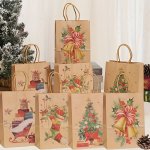 12PCS Christmas Kraft Paper Gift Bags With Handles - 21.08X14.99X7.87 Cm Festive Holiday Tote Bags For Presents & Party Favors
