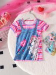Baby's Casual Flying Horse Imitation Denim Pattern Striped Short Sleeve Dress Infant & Toddler Girl's Clothing For Summer Daily