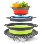 Collapsible Colanders Food Strainers 3-PACK Foldable Kitchen Strainers With Over-sink Water Draining Tray Space Saving Kitchen D