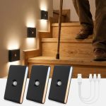 Wowatt Rechargeable Motion Sensor Stair Light Black Night Lights With Magnetic Mount Dimmable Stair Lights Indoor For Stairway H