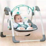 Deluxe Portable Baby Swing With Toy Bar And Safety Harness - Pink