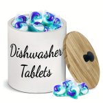 1PC Rustic Dishwasher Pod Holder Dishwasher Tablet Container For Kitchen Decor Farmhouse Kitchen Tablet Organizer Round Dishwash