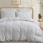 Lovque 100% Washed Cotton Duvet Cover Queen Size White Linen Like Breathable Natural Bedding Set No Comforter 90X90 Inches