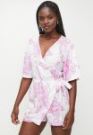 Wrap Bodice With Skort Playsuit - Line Drawn Pink Floral
