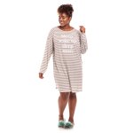 Donnay Plus Size Donna Knit Sleepshirt With Puff Print - Grey & White Stripe